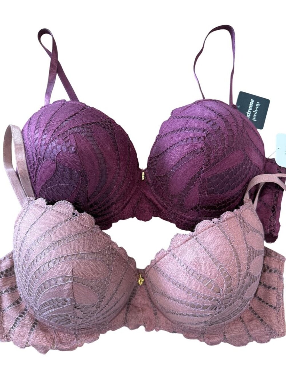 NWT Rene Rofe 2-Pack Extreme Push-Up Lace Bras - 34C